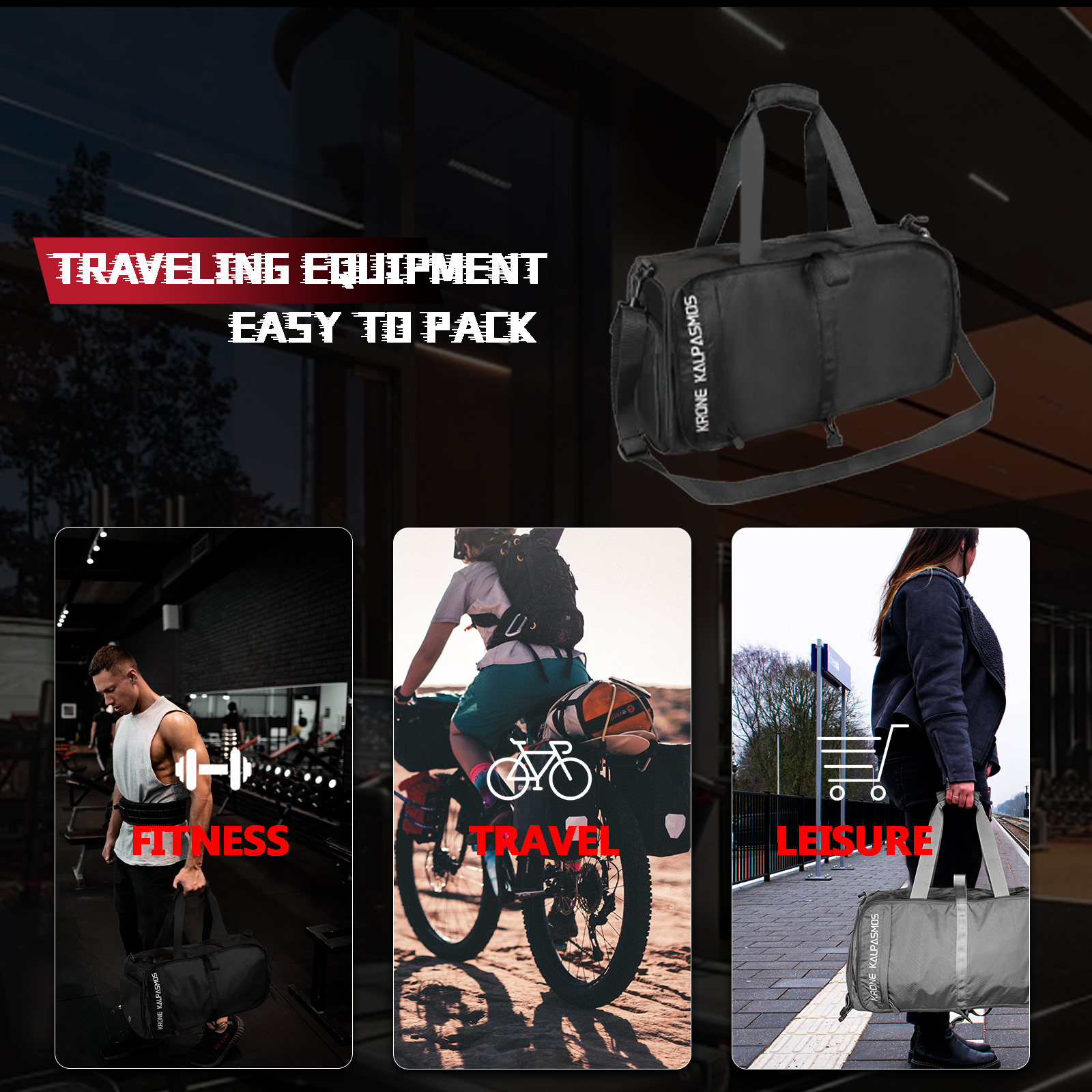 Packable Lightweight Duffel Bag With Shoe Compartment Krone Kalpasmos Packable Gym Duffel Bag - Lightweight Waterproof Sports Bag With Shoe Compartment Grey Foldable Sports Bag Waterproof