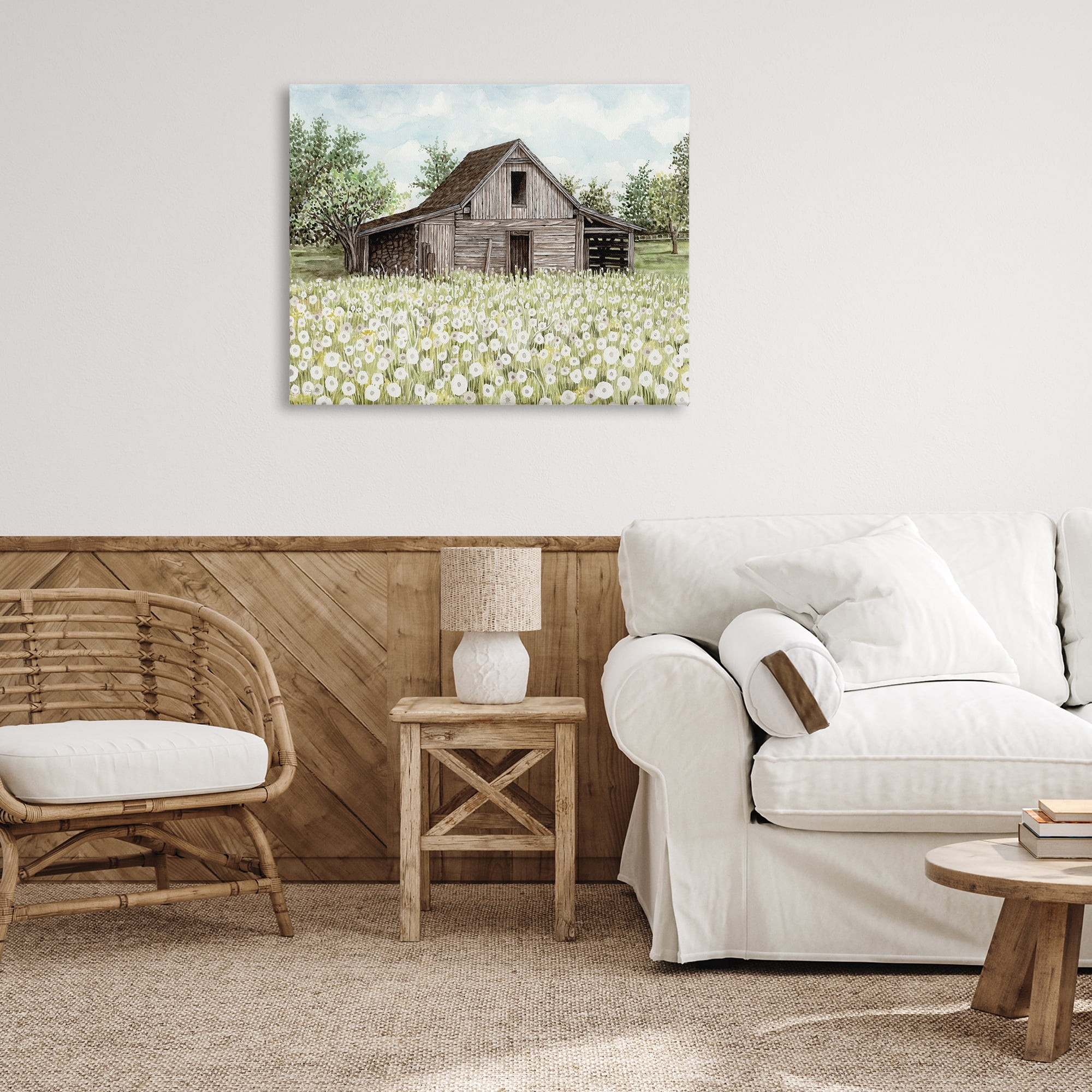 Stupell Industries White Poppy Farm Meadow Landscape & Nature Painting Wrapped Canvas Art Print Wall Art, 40 x 30