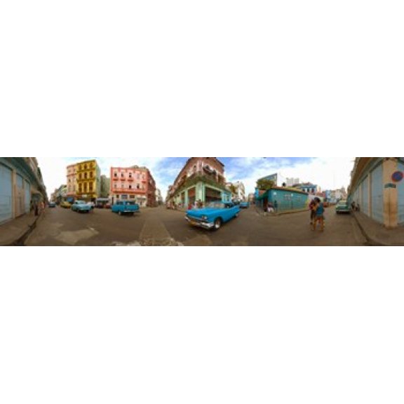 360 degree view of street scene Havana Cuba Canvas Art - Panoramic Images (44 x 10)