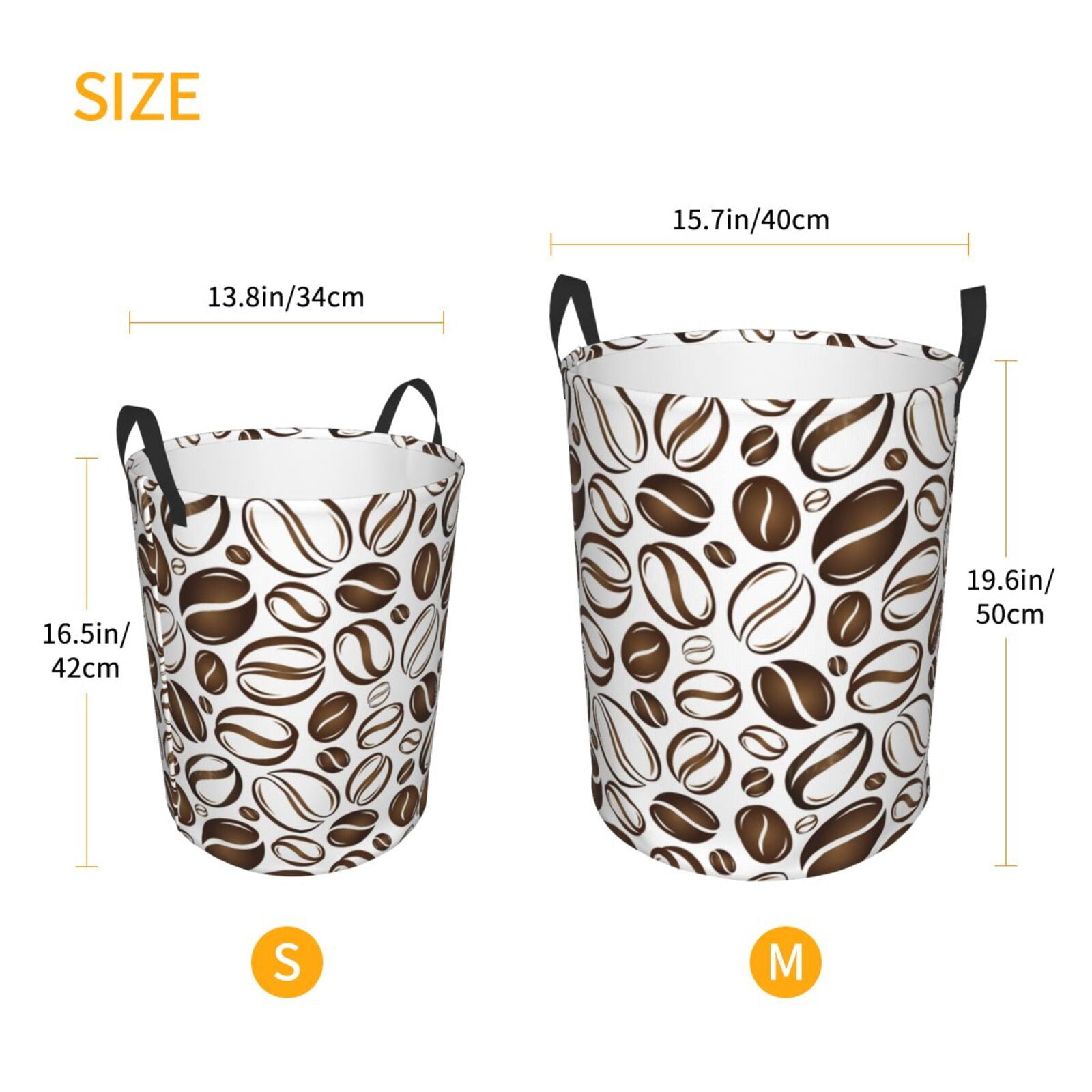 Large Laundry Basket with Handles - Brown White Coffee Bean Print Kids Baby Dirty Clothes Laundry Hamper for Bedroom Aesthetic