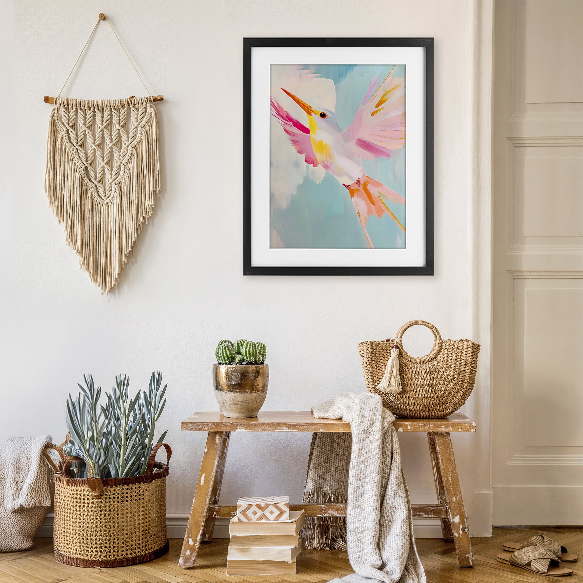 Stupell Industries Pastel Hummingbird Soaring Black Framed Print Under Glass, design by The Prints Vibe