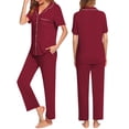 thumbnail image 5 of Ekouaer Womens Button-Down Pajama Set Soft Short Sleeve Sleepwear with Long Pants, 5 of 6