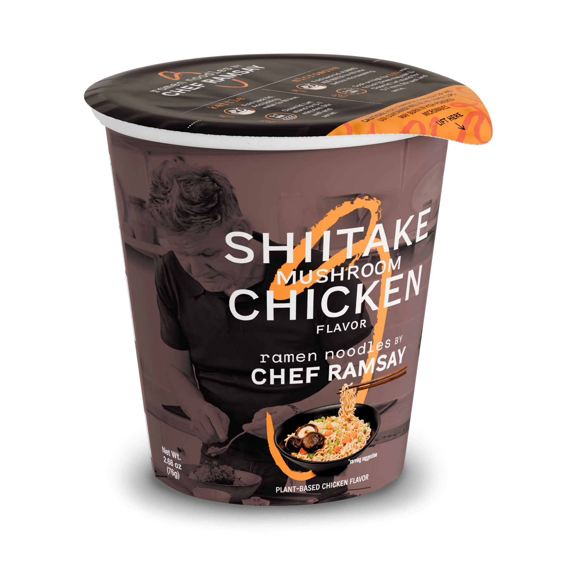 (6 pack) Shiitake Mushroom Chicken Ramen Noodles by Chef Ramsay, Chef Woo High Protein Ramen Cups