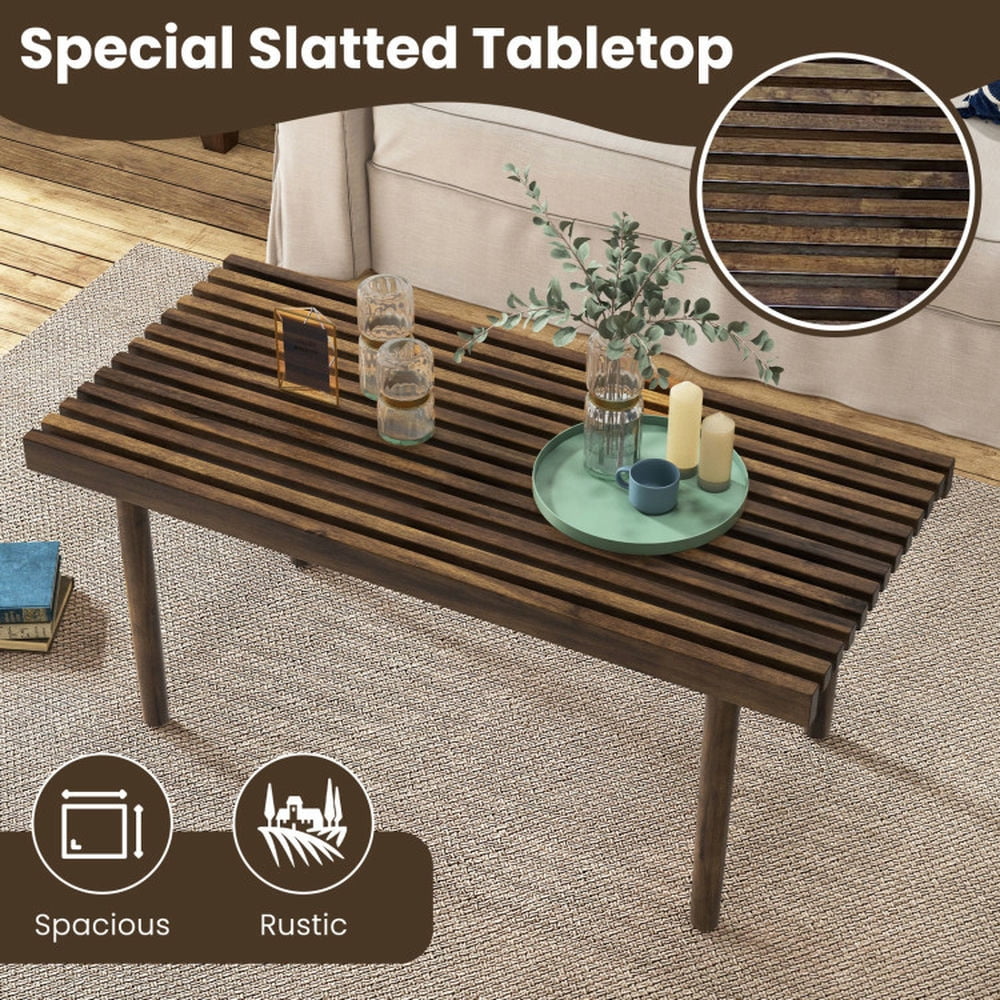 Finihen Coffee Table, 39 Inch Coffee Table with Slatted Tabletop, for Living Room, Reception Room, Brown Finihen Coffee Table, 39 Inch Coffee Table with Slatted Tabletop, for Living Room, Reception Room, Brown