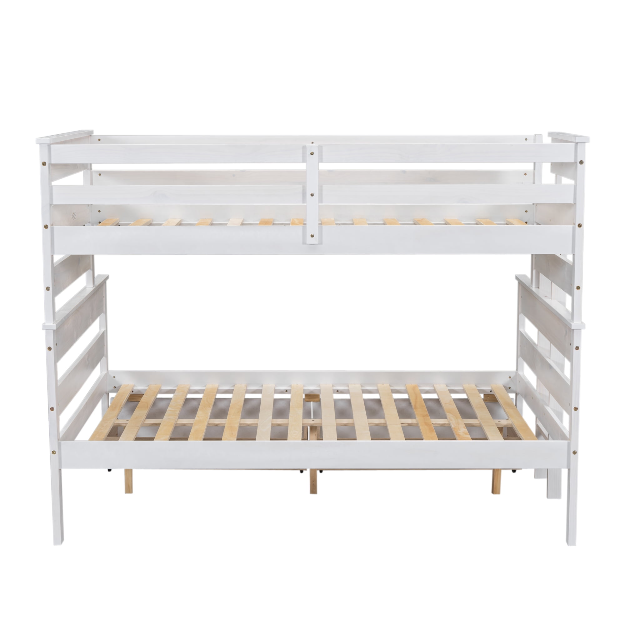 Euroco Wood Twin over Full Size Bunk Bed with Two Drawers, 2-in-1 Beds for Kids Teens Bedroom, Divided Bunk Bed Frame, White