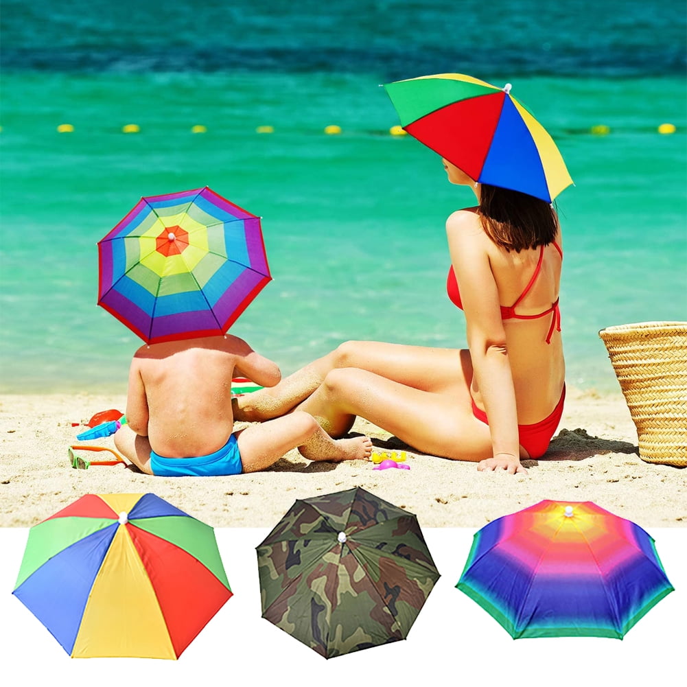 Puedno Head Umbrella Hats, 4 PCS Umbrella Caps With Elastic Bands,  Adjustable Rainbow Umbrella Caps, Fishing Umbrella Hat for Kids and Adults