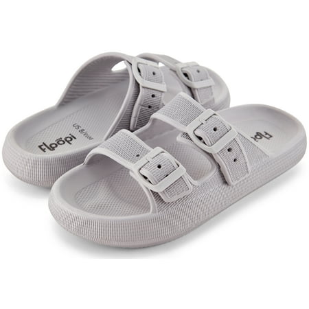 

Floopi Cloud Slides for Women Double Buckle Adjustable Slides Non Slip Bathroom Shower Sandals for Women Wedge Slides with Indoor & Outdoor Anti-Skid Soles