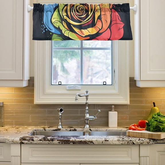 Colorful Flower Curtain Valances Farmhouse Design Window Treatment Decor Blackout Rod Pocket for Windows Living Room Kitchen 54" x 18"