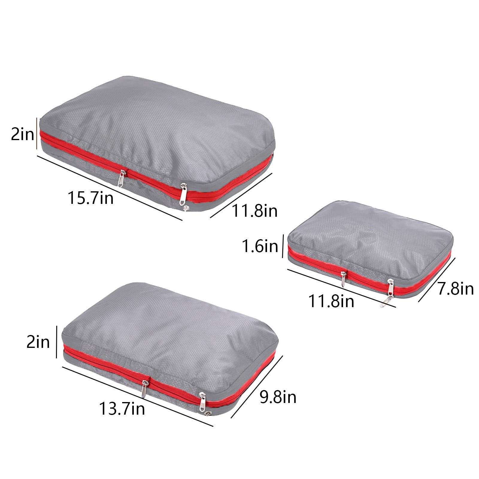 Travel Luggage Packing Cubes Set of 3, Expandable Suitcase Organizers for Clothes Storage, Travel Essentials, Oxford Cloth, 15.75x11.81in, Gray/Red