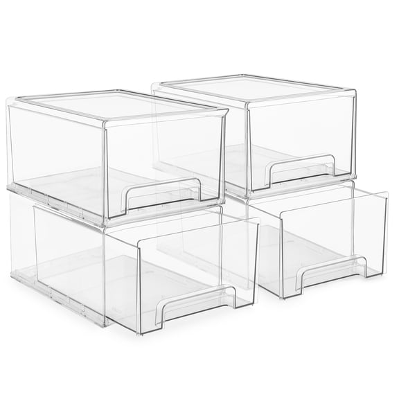 Sorbus 4-Pack Large Clear Plastic Stackable Drawers with Handles, Wide Storage Organizer