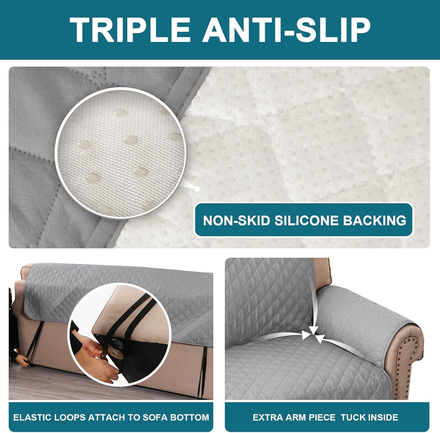 Recliner Chair Covers, 100% Waterproof Sofa Covers Chair Cover Slipcover Couch Protector Triple Non-Slip Sofa Slipcover for 1 Cushion Furniture Protector for Pets, Kids, Dog (23", Dove Gray)