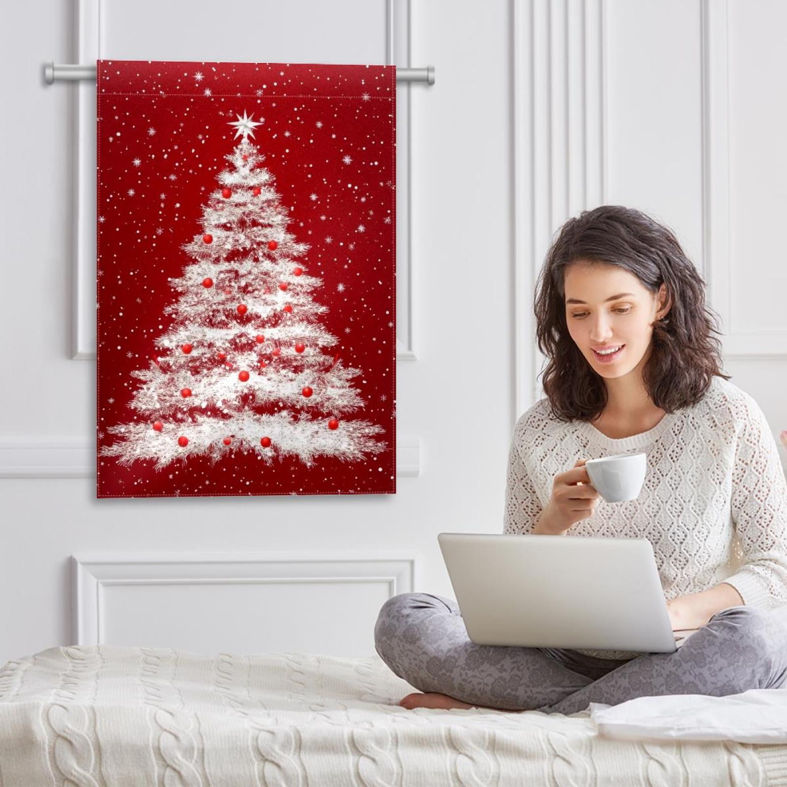 Welcome Christmas Tree Red Snowflakes Garden Flag, Vertical Double Sided Small House Flag, Yard Farmhouse Outdoor Deck Veranda Lawn Decor 28x40 Inch