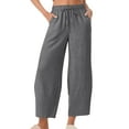 thumbnail image 7 of hotojiny Women's Linen Pants Loose Comfy Wide Leg Cropped Pants Lightweight Drawstring Elastic Waist Casual Beach Trousers, 7 of 7
