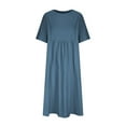 thumbnail image 4 of IDALL Summer Dresses,Petite Dresses Women's Fashionable Loose Cotton And Linen Round Neck Half Sleeved Midi Dress Linen Dress,Modest Dresses,Womens Dresses Navy Dress XL, 4 of 6