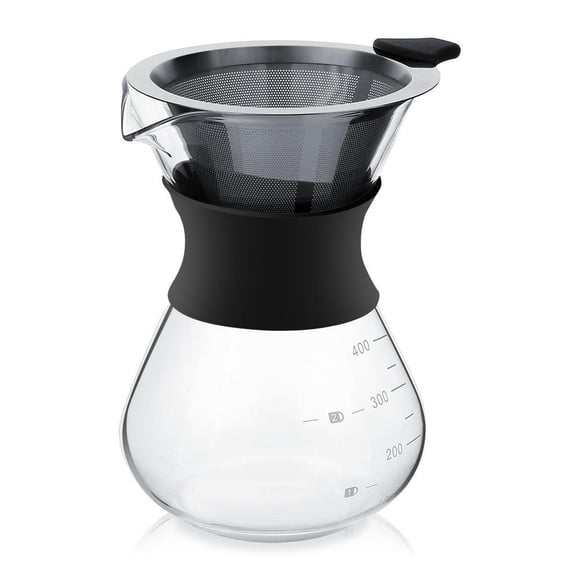 Cafetera, cafetera de Vidrio con Filtro Permanente de Acero Inoxidable.Cafetera Manual Dripper 400ml