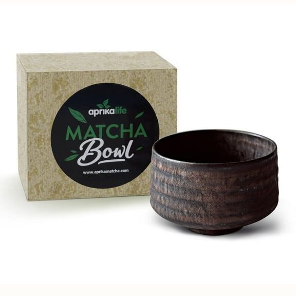 AprikaLife Traditional Japanese Matcha Tea Bowl Handcrafted Ceramic Tea Ceremony Cup Black & Gold Crystal Glaze