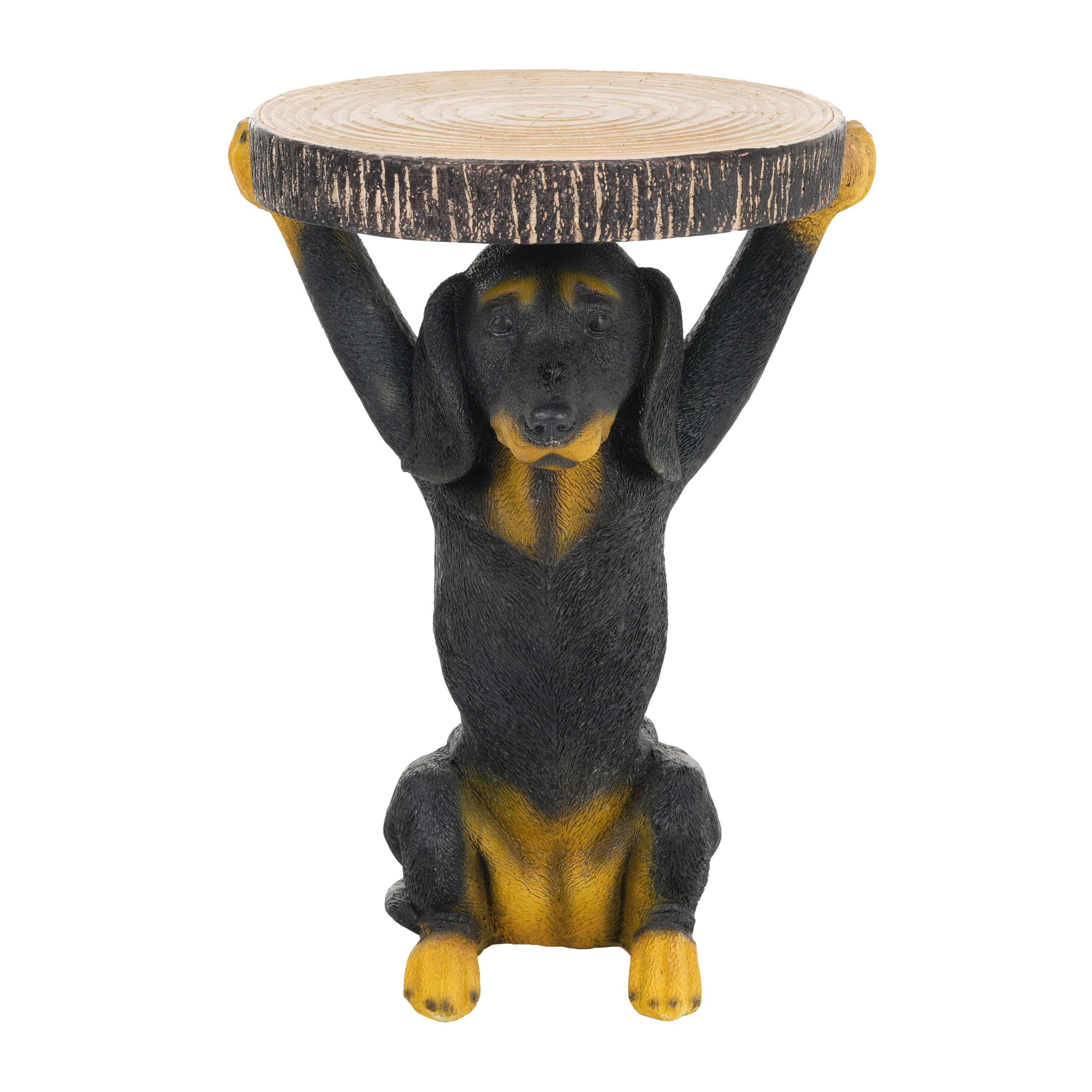 Pedestal Side Table, 22.17 Inch Hand-Painted Dog Shape End Table for Patio Garden, Black and Brown