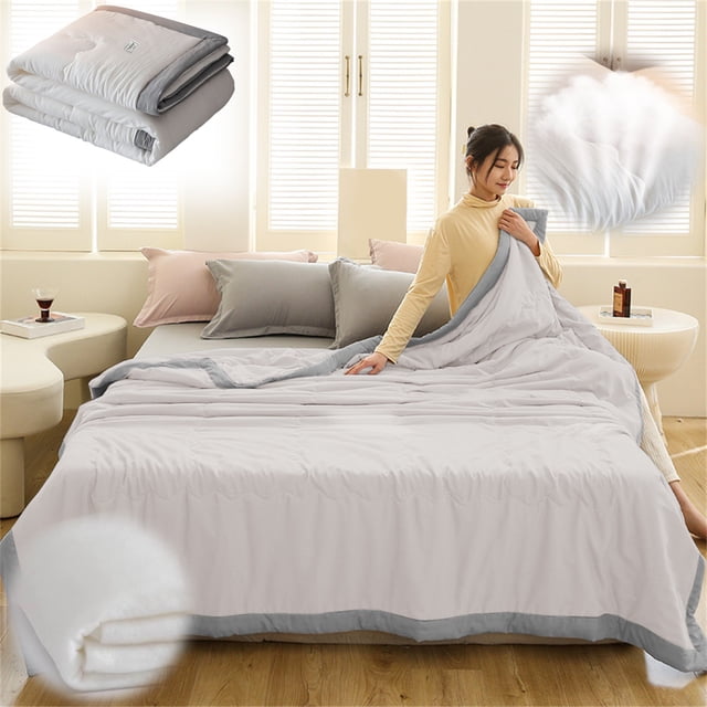 Pamqxs Summer Cooler Quilt, Cotton Cooling Quilt Breathable Quilt King Size Soft Comforter Cooling Blanket for Night Sweats Hot Sleeper for All Season Lightweight Blanket Washable(DB,59x79in)
