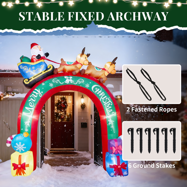 Giant Christmas Inflatable Archway, 9 Warm White LEDs, Santa Sleigh & Reindeer Design, Weatherproof Polyester, for Yard, Garden, Indoor