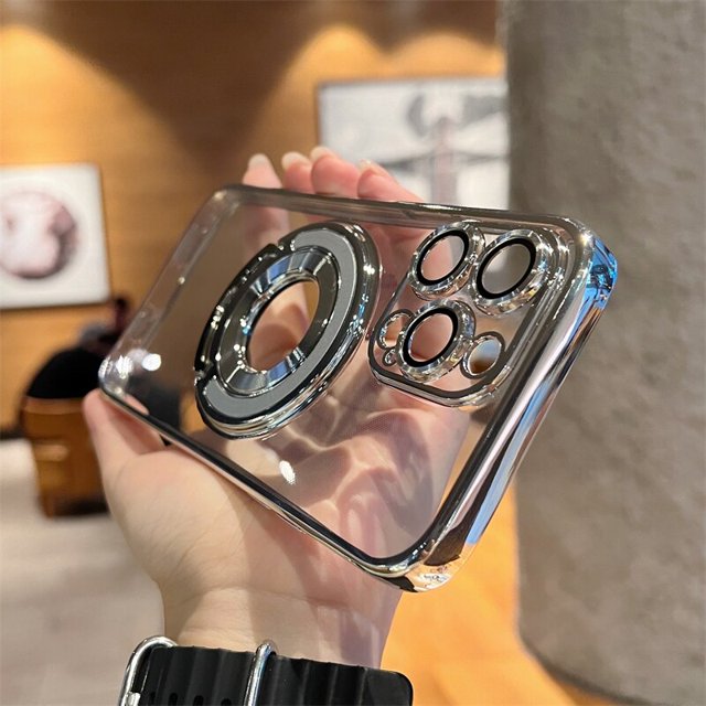 Funda de teléfono de carga inalámbrica Magsafe de lujo para iPhone 11, 12, 13, 14, 15 Pro Max Plus, soporte de anillo Ultra magnético, cubierta de parachoques