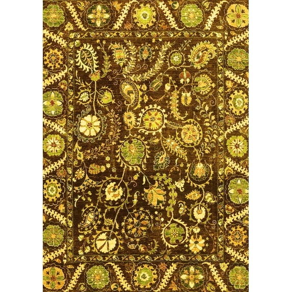 Ahgly Company Indoor Rectangle Oriental Yellow Traditional Area Rugs, 2' x 3'