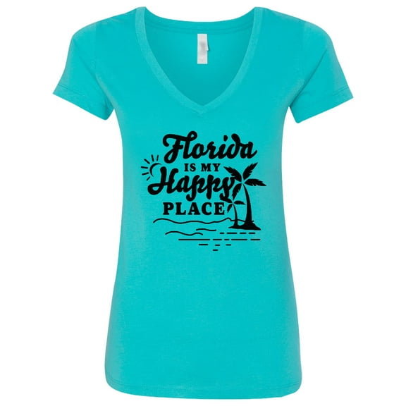 Inktastic Florida is My Happy Place with Palm Trees Women's V-Neck T-Shirt