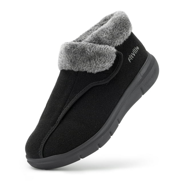 Zapatos de invierno Fitville, botas para hombre, zapatos de casa de algodón de felpa, zapatos anchos y gruesos cálidos, zapatos ligeros antideslizantes de un solo paso a prueba de frío