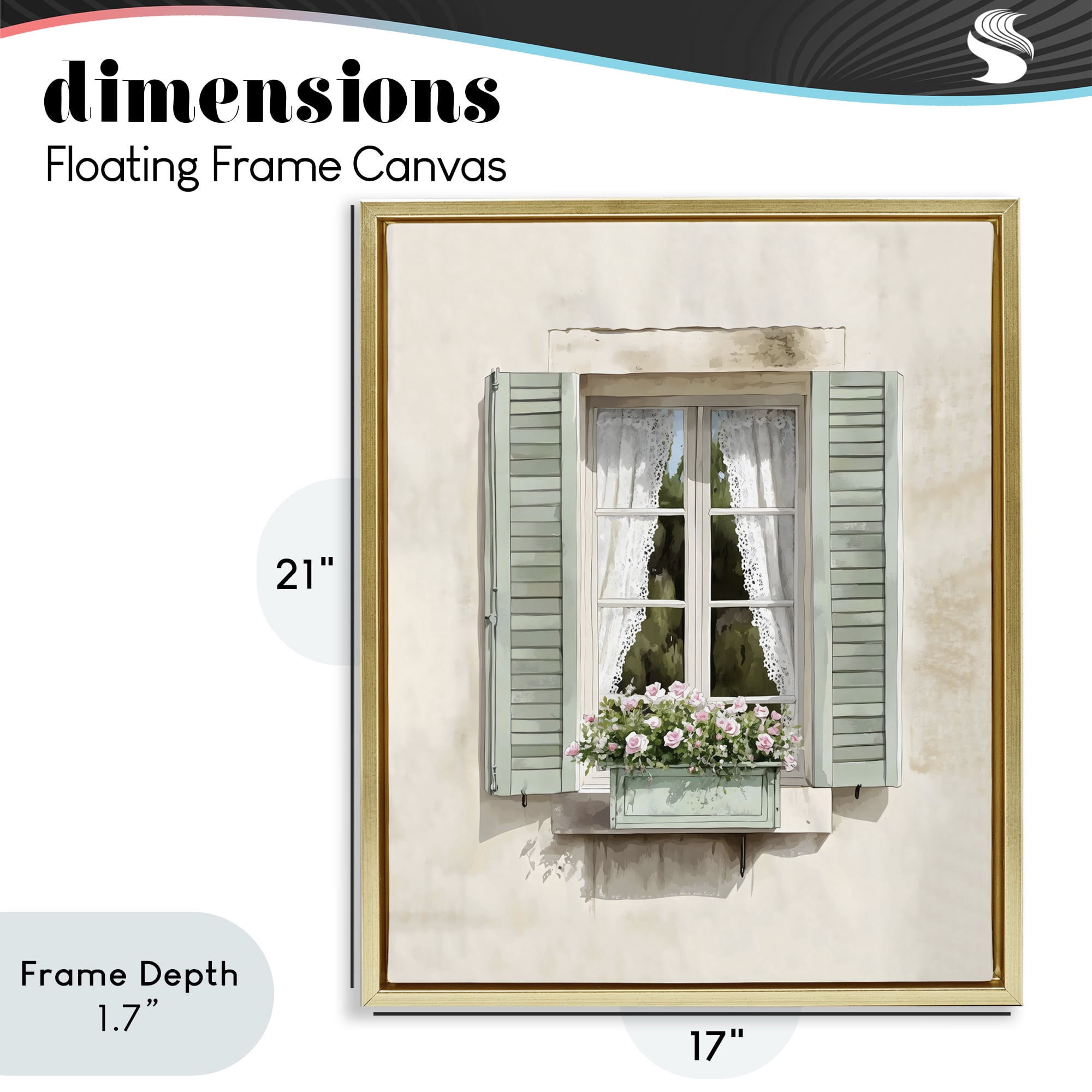 Stupell Industries French Cafe Window Curtains Gold Framed Floater Canvas Wall Art, design by LSR Design Studio