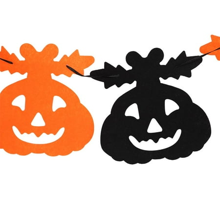 Halloween Banner Flag Flags HERCHR Happy Halloween Fabric String Banner Hanging Bunting Flag Garland Decor Party Ornaments(#4), Halloween Banner, Bunting Flag, 9.84in Halloween Non-woven Color Flag (4# Pumpkin with Leaf) ()