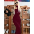 thumbnail image 5 of Women Halter High Neck Sleeveless Back Slit Elegant Party Cocktail Wedding Guest Formal Long Dresses Wine Red L, 5 of 8