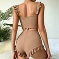 thumbnail image 5 of Dursoulink Women's Mint Ribbed Cami Set, Ruffled Sleeve Top and High-Waist Shorts, Soft Stretch Sleepwear, Sizes S-XXXL, 5 of 6