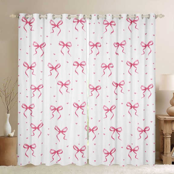 Manfei Fashion Bow Knot Blackout Curtains,Pink Polkadot Loves Window Curtains Pack of 2 (38x45 Each)