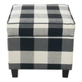 thumbnail image 1 of HomePop Square Wood and Cotton Plaid Pattern Ottoman with Lift Off Lid in Black, 1 of 10