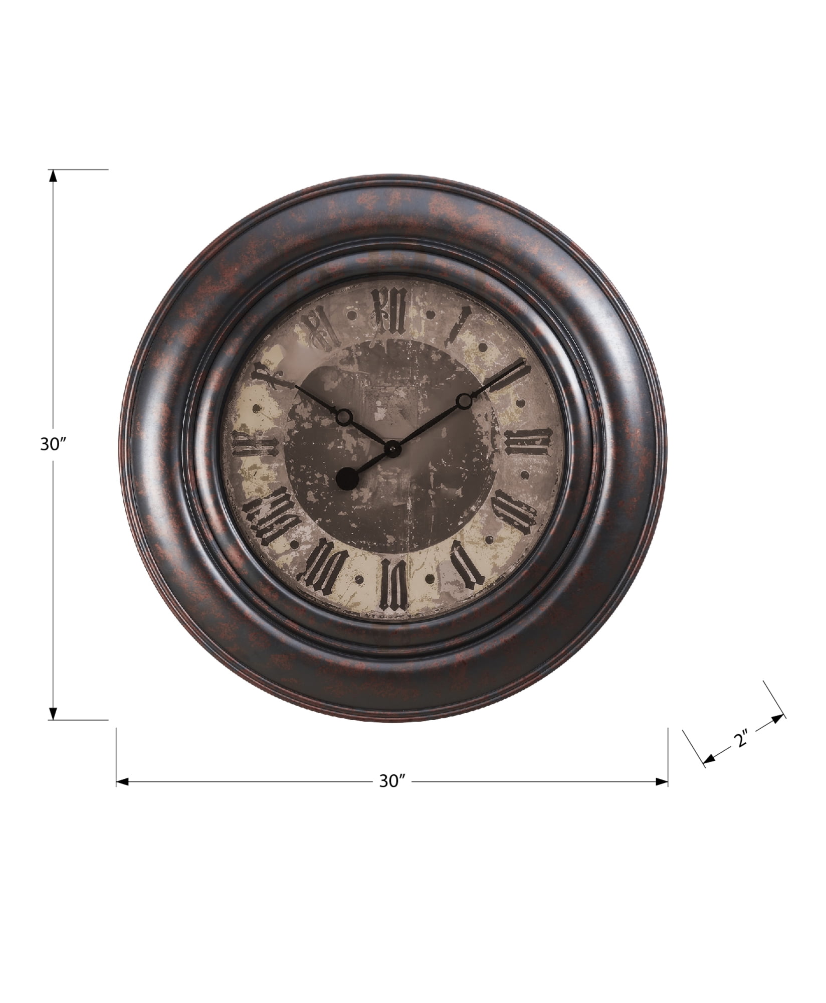 Clocks - 30" Round - Large Oversized - Wall Clock - Brown - Transitional