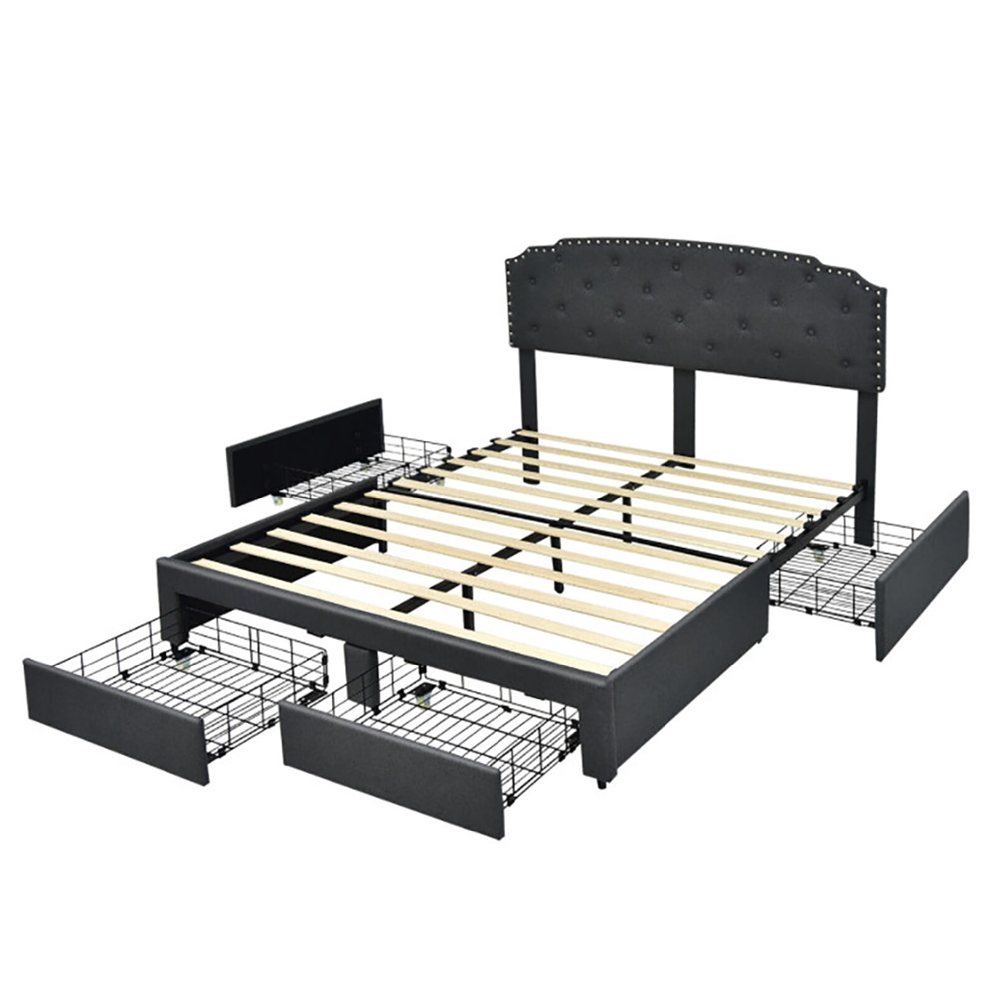 Kadyn Full size Bed Frame, Platform Bed Frame with 4 Storage Drawers, Platform Bed with Adjustable Headboard