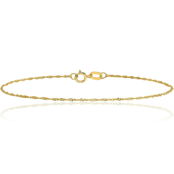 14K Solid Yellow Gold 1.10mm Singapore Chain Anklet Summer Beach Foot Ankle Bracelet