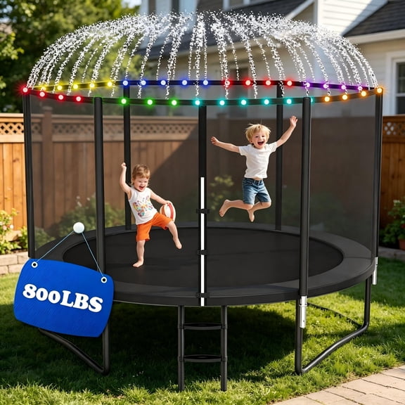 Cochan 8FT Trampoline with Net for 2-3 Kids, Heavy Duty Outdoor Trampoline with Sprinkler and Lights, Enclosure, Ladder, 800LBS Weight Capacity, Birthday Gift, Easy Assembly