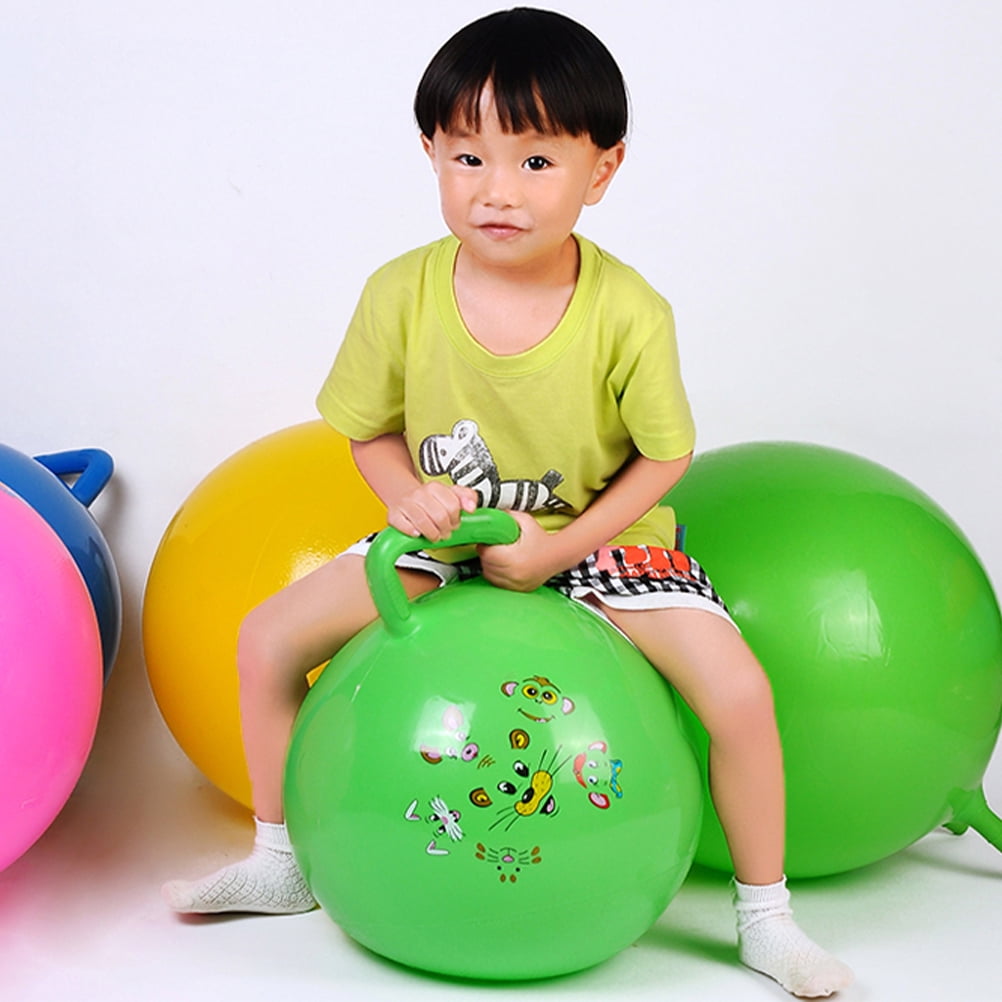 Pixnor 1pc Thickened Bouncing Ball Inflatable Exercise Ball Jumping Ball Bouncy Ball Handle Ball For Kindergarten Children Random Color
