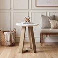 thumbnail image 4 of Fnova 19.68‑Inch Round Side End Table, Angled Multi‑Plank Wooden Base Side Table, for Living Room, Bedroom, 4 of 15