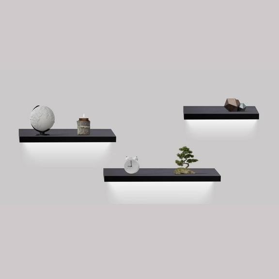 WEGFTDUOP Wood Floating Shelves for Wall Set of 3 - Rustic Wood Wall Shelves with Invisible Mounting, Multi-Purpose Storage Shelf for Living Room/Bedroom/Bathroom