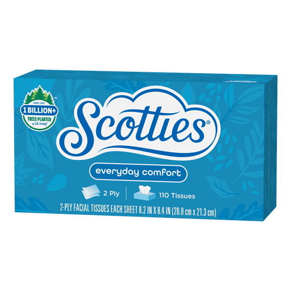 Scotties Everyday Comfort 2-ply Unscented, Hypoallergenic Facial Tissues, 1 Rectangular Box, 110 Tissues per Box
