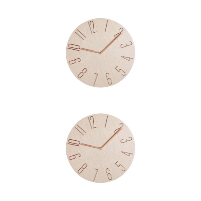 Toystoory 12'' Wall Clock Quartz Round Wall Wall Clock Operated Clock Silent Battery 2piezas Beige 12 pulgadas