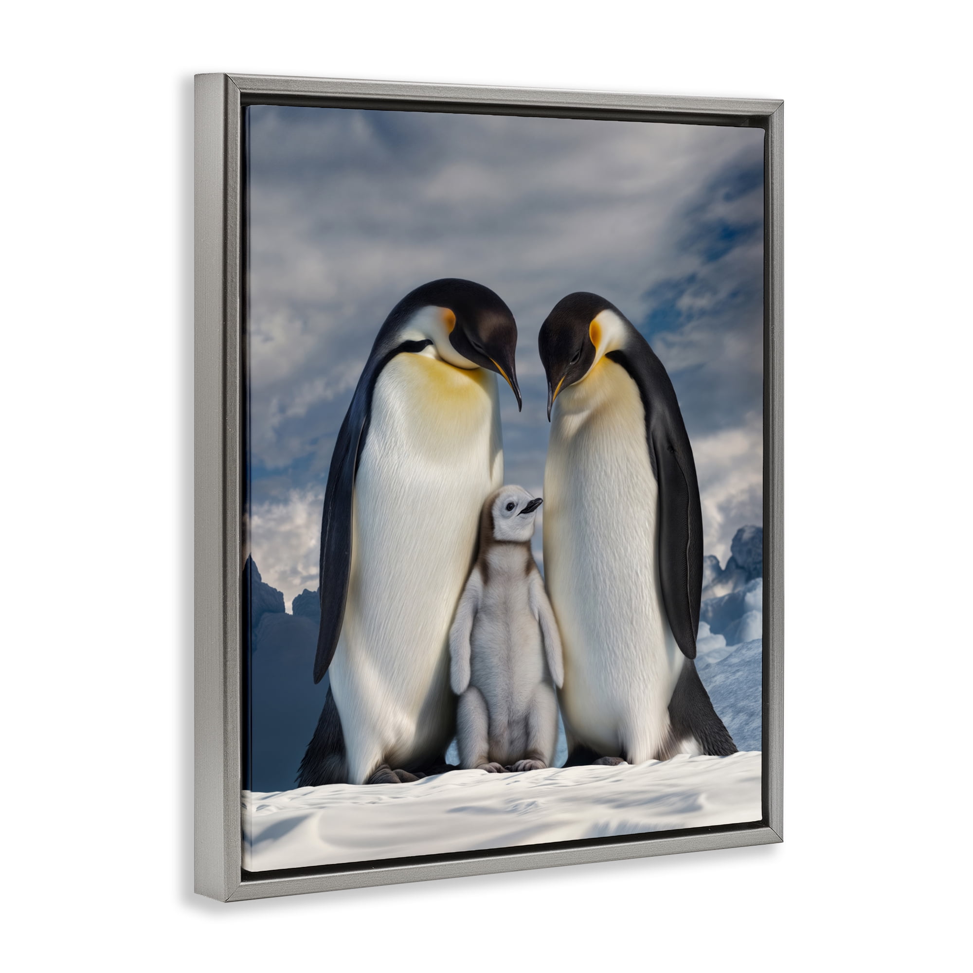 Stupell Industries Penguins In The Wild Gray Framed Floater Canvas Wall Art, design by Scott Stulberg