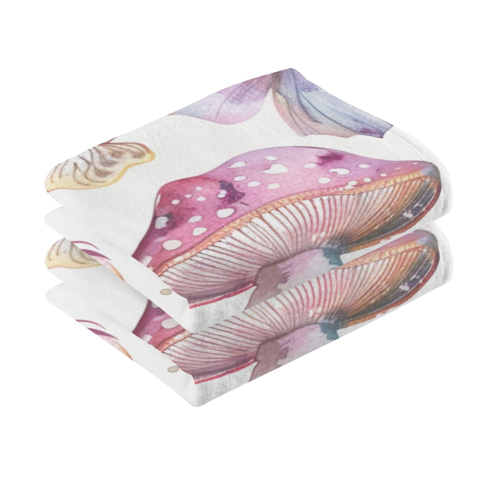 Watercolor Butterflies Mushrooms Hand Towels Cotton Bath Towels Large Face Towels Absorbent for Bathroom 2 Packs