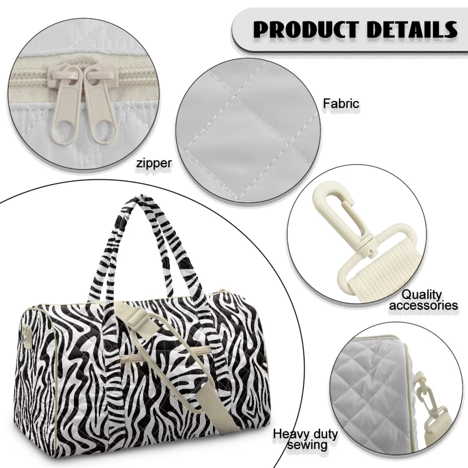 Chririnla Luggage Bag Weekender Bags for Women Travel Trendy Sports Bag with Quilted Fabric for Business Trips, Classic Zebra Stripe Print