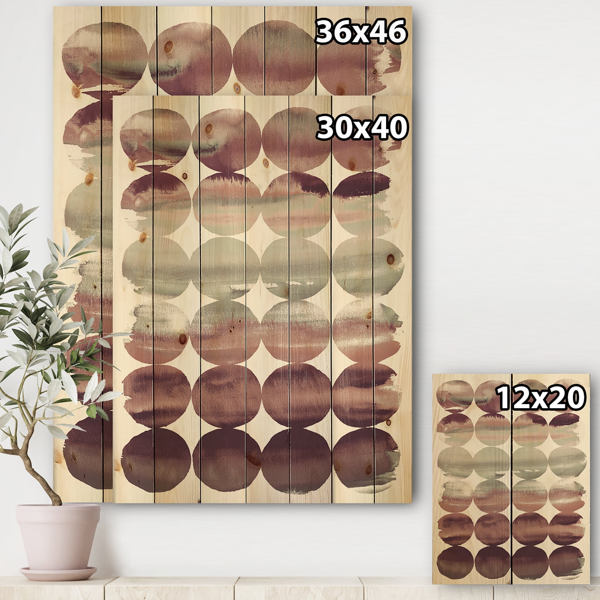 Designart 'Plum Dots minimal geometric I' Transitional Print on Natural Pine Wood