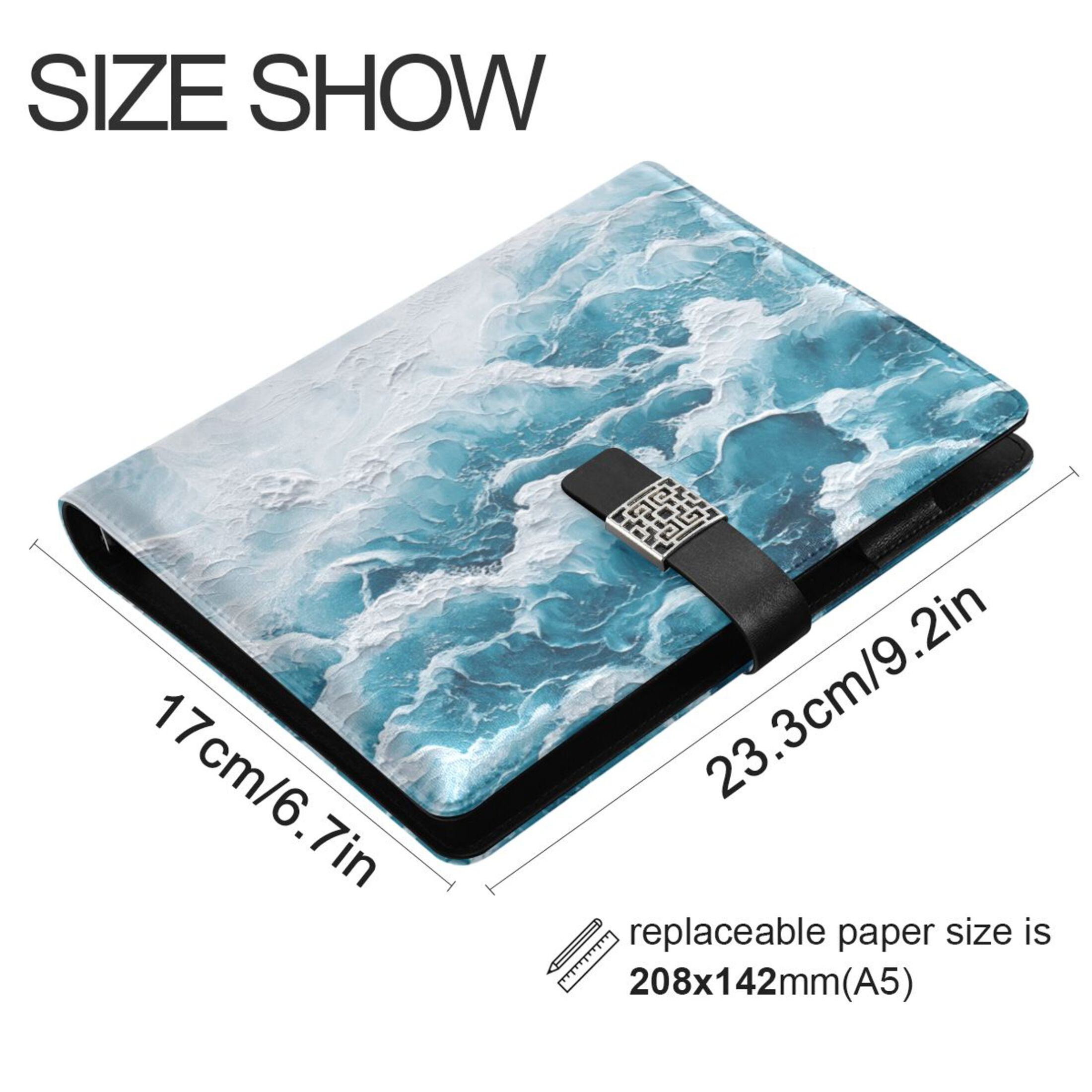 Leather Planner Leather Notebook Notebook Journal Binder Design Pen Pocket Design Convenient for Storage Blue Ocean Pattern