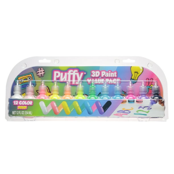 Puffy 1 fl oz 3D Paint Value Pack 12 Color Neon, MultiSurface