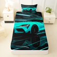 thumbnail image 3 of Castle Fairy Neon Sports Car Twin Sheet Sets 3pcs for Teens, Light Trail Race Bedding for Modern Bedroom, Teal Black, 3 of 6