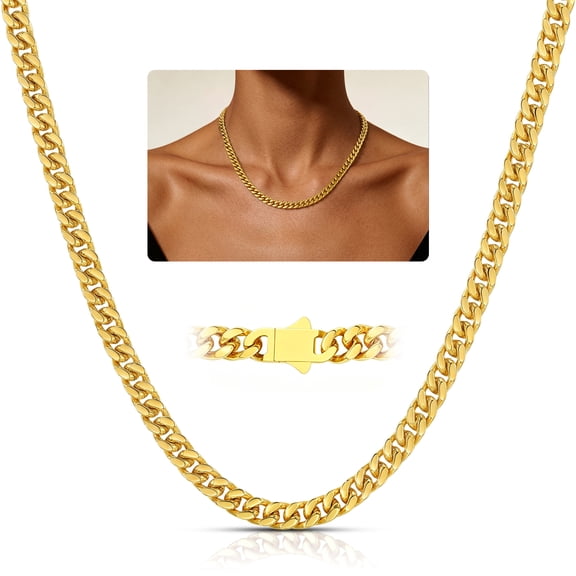 FindChic 14K Gold Plated Chain Necklace for Women, 5mm Stainless Steel Cuban Link Chains Birthday Christmas Jewelry Stuffers Gifts for Mom Daughter, 18inch